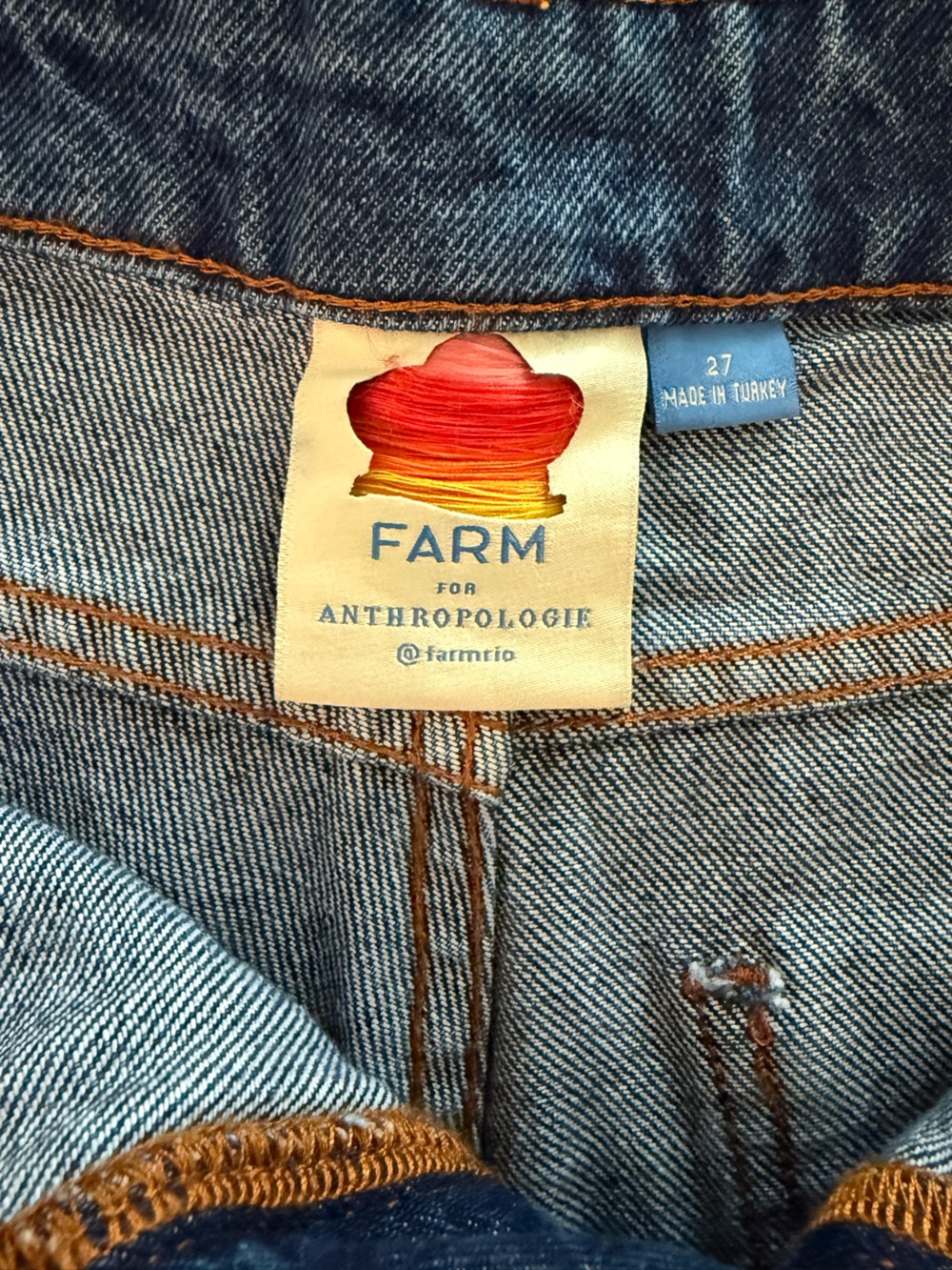Farm Rio High Rise Denim Crochet Patchwork Shorts - Picture 8 of 9